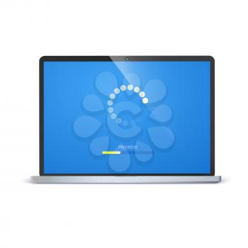 Load bar for mobile apps, web preloader on screen of laptop. Radial load, update or download diagram icon of progress bar, minimal flat design. Isolated on white background.