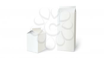 Boxes for milk or juice, can use for branding. Set of different blank carton liquid container. 3D illustration isolated on white background.