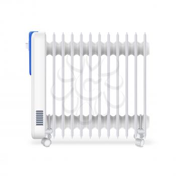 Oil radiator isolated on white background. White, electric oil filled heater. Vector, resizable icon of convector.