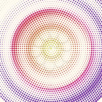Radial halftone pattern from colored dots. Retro colors on halftone background. Vector illustration, EPS10