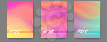 Set of posters with colorful liquid shape. Transitions of gradient harmony. Abstract smoothly pattern. Modern background with color ink. Template for design of cover. Vector illustration EPS10.