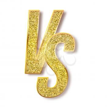 Letters VS with glittering texture. Golden symbol of Versus, isolated on white background. Vector illustration, EPS10
