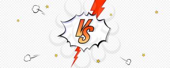 Elements of versus screen in comic book style. Pop art background of comparison with red lightning on transparent background. Vs battle challenge. Template for sports events. Vector illustration