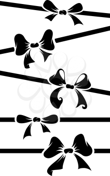 Black bows and ribbons isolated on white background. Vector illustration for your festive design. EPS 8.