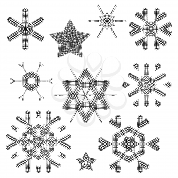 Checkered snowflakes and stars isolated on white background.