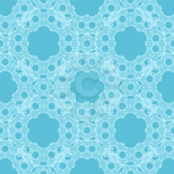 Blue background of ornate snowflakes.