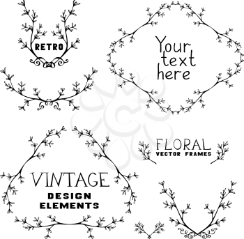 Vintage frames, text dividers, ribbons and badges of branches and leaves. Can be used for invitations, congratulations and greeting cards.
