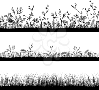 Three horizontal grass templates. Black silhouettes on white background. Easy to modify.