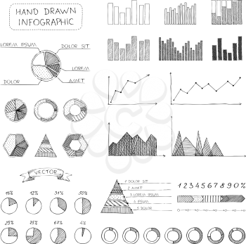 Doodles hand-drawn pencil elements isolated on white background.