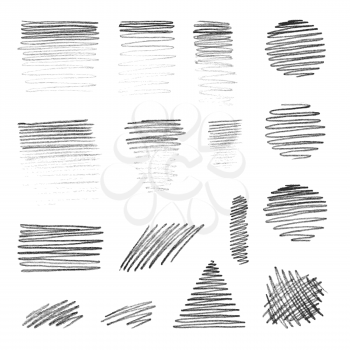 Various pencil strokes isolated on white background.
