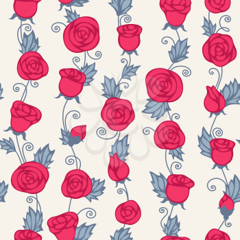 Pink roses on light background. Seamless pattern can be used for wallpapers, web page backgrounds or wrapping papers. EPS 8..