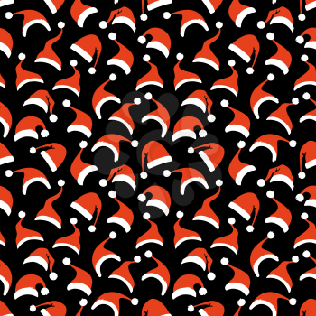 Various Santa hats on black background.