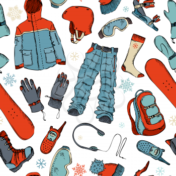 Snowboard gear on white background. Winter active outdoor design.