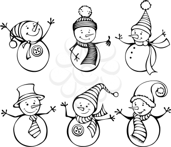 Cute cartoon snowmen in vector for winter design. EPS 8.