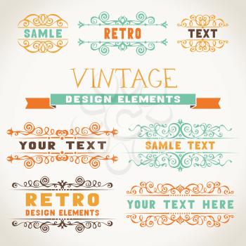 Vintage ornaments with color flourishes elements for invitations and congratulations.