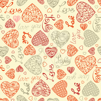 Vintage hearts and text on light background. Vector element for your Valentine's design. 