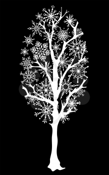 Illustration of white winter tree isolated on black background. EPS 8.