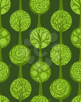Square composition with various trees on green background. Seamless pattern can be used for wallpapers, web page backgrounds or wrapping papers. EPS 8.