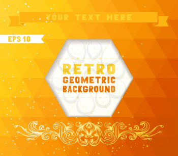 Hexagons pattern with ribbon and vintage element. Retro design. Place for your text.