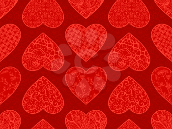 Various vintage hearts on ornate background. Seamless pattern can be used for wallpapers, web page backgrounds or wrapping papers. Valentine's template. EPS 8..