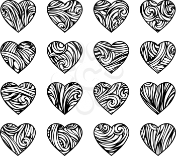 Various vintage hearts isolated on white background. Vector elements for your Valentine's design. EPS 8.