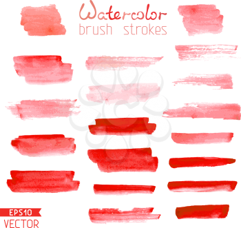 Red watercolor stripes isolated on white background. Vector illustration.