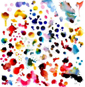 Abstract hand-drawn watercolor elements. Colourful stains on wet paper. Watercolor elements for scrapbook design. EPS 8.