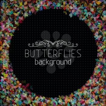 Set of various butterflies on black background. There is place for youe text in the center.