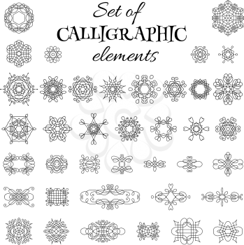 Vector design elements isolated on white background. Black and white illustration.