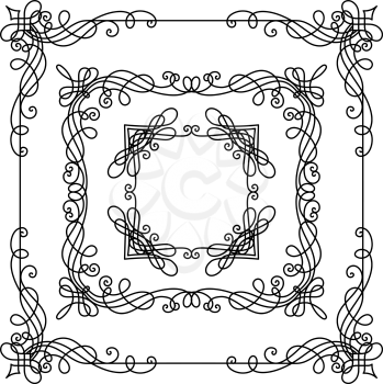 Three black calligraphic frames isolated on white background. There is place for your text.