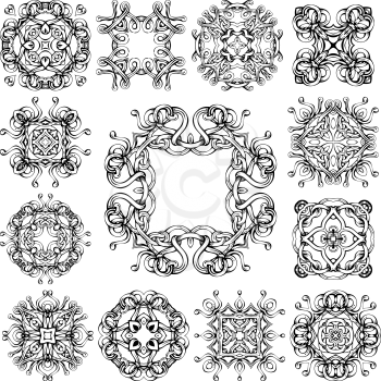 Vector design elements isolated on white background. Black and white illustration.