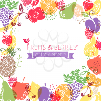 There is place for your text in the center. Vintage fruits for your design. 