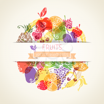 There is place for your text in the center. Vintage fruits for your design. Vector background.