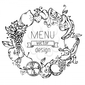 Circle fruit illustration. There is place for your text in the center. Menu template.