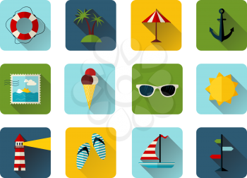 Colorful summer icons for your design isolated on white background.