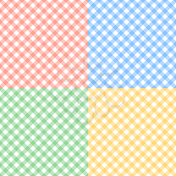 Vector plaid backgrounds. Checkered traditional tablecloth. Red, blue, green and yellow designs.