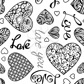Vintage hearts and text on white background. Vector element for your Valentine's design. 