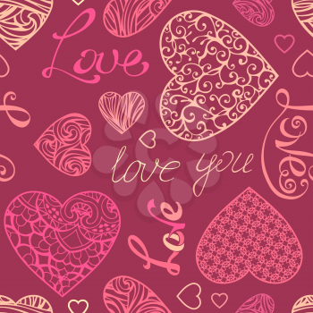Vintage hearts and text on pink background. Vector element for your Valentine's design. 
