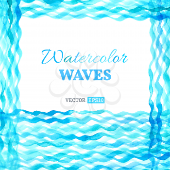 Blue watercolor waves isolated on white background. There is place for your text.