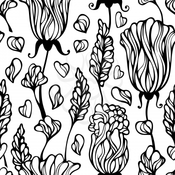 Various flowers and leaves on white background. Seamless pattern can be used for wallpapers, web page backgrounds or wrapping papers. EPS 8.