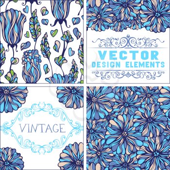 Flowers and leaves on white background. Seamless pattern and vintage backgrounds for your design.
