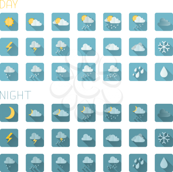 Coloured day and night icons. Flat shadows.