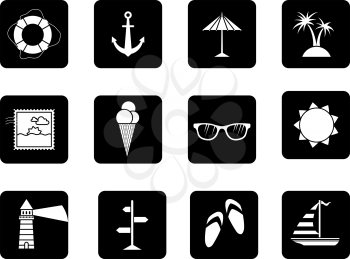 Black and white sea summer icons isolated on white background.