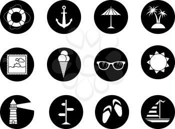 Black and white sea summer icons isolated on white background.