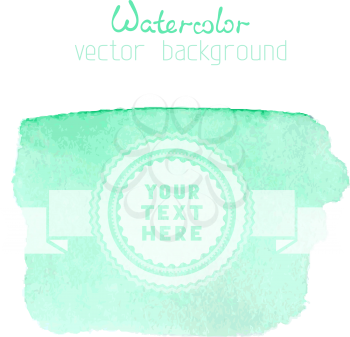 Green watercolour banner with white badge isolated on white background. There is place for your text.