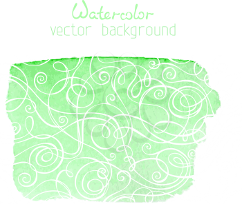 Green watercolour banner with white doodles isolated on white background. There is place for your text.