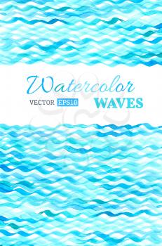 Blue watercolour waves isolated on white background. There is place for your text.