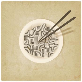noodles on plate old background - vector illustration. eps 10