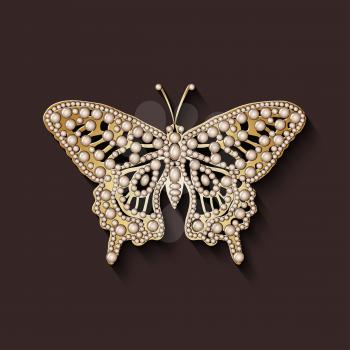pearl brooch butterfly - vector illustration. eps 10