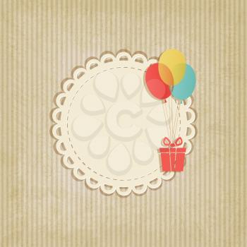 gift on colored balloons retro striped background - vector illustration. eps 10